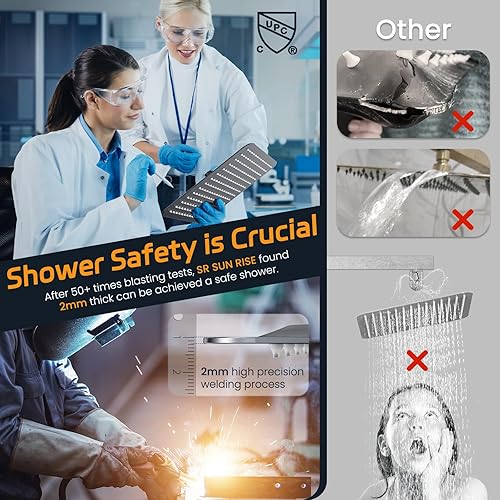 Miniatura 4 de SR SUN RISE Sistema de ducha, juego de grifo de ducha con cabezal de ducha de lluvia de 8 pulgadas y ducha de mano, sistema de ducha de lluvia de