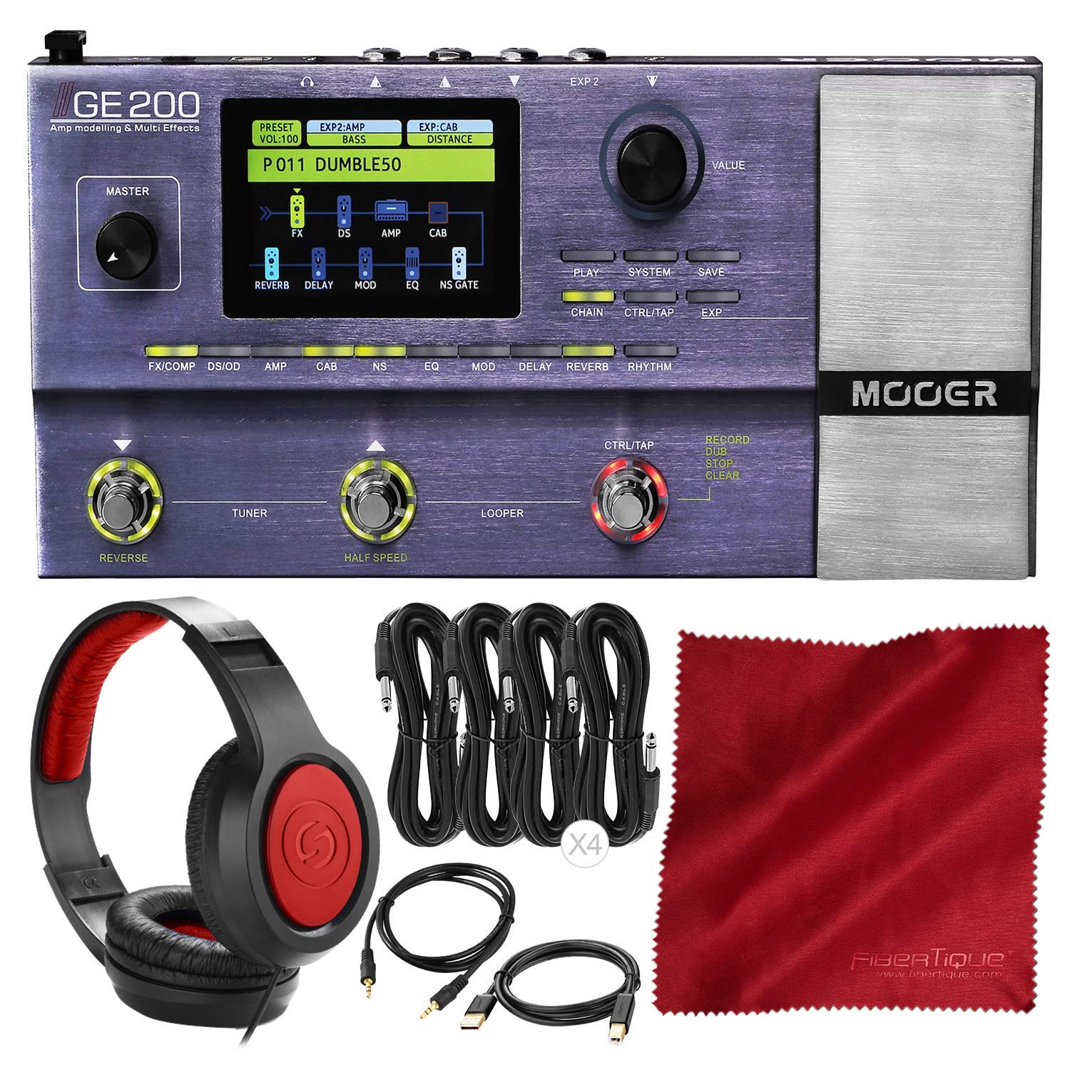 Mooer Multi-FX (GE200) with Headphones and Deluxe Bundle
