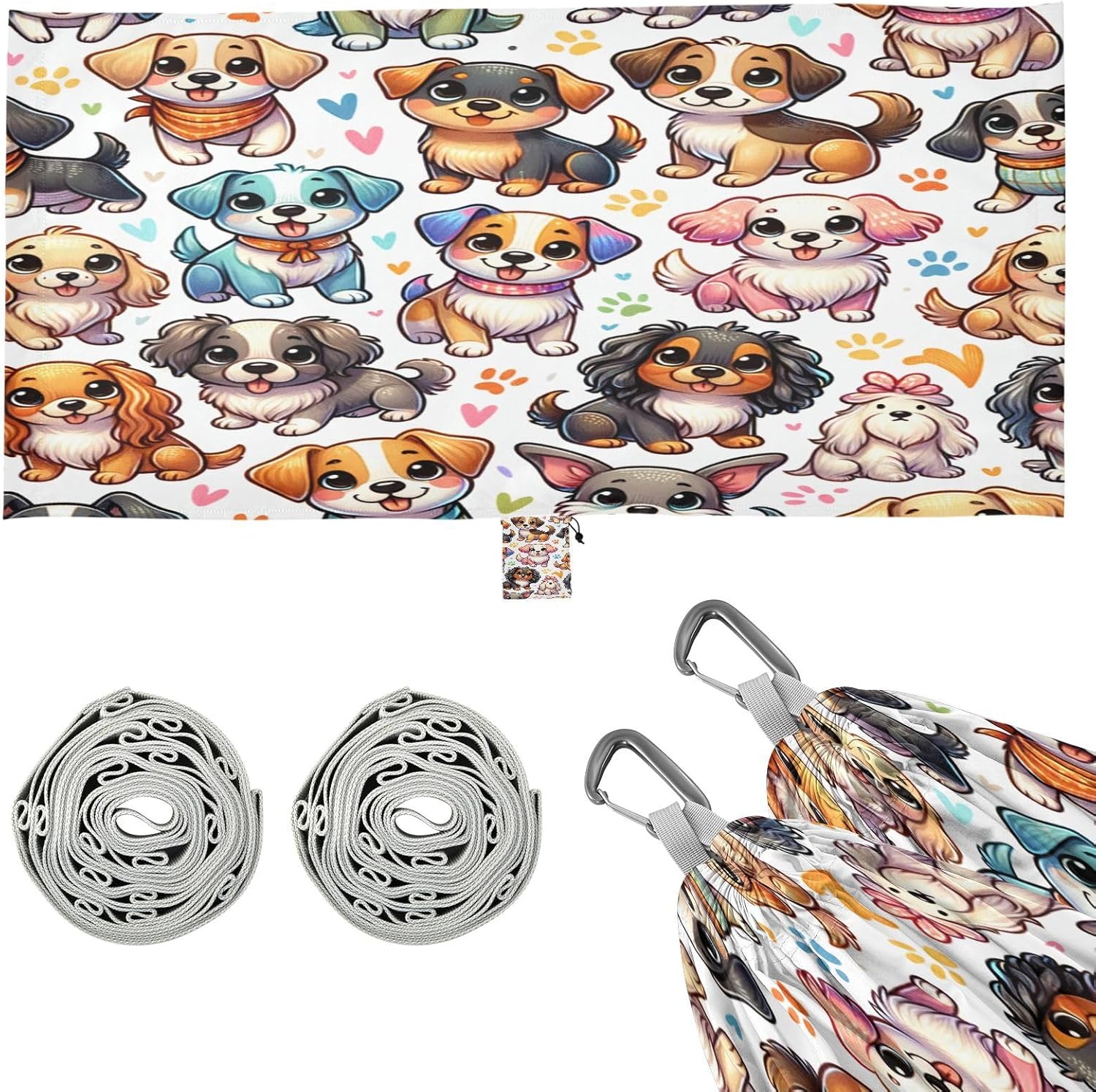 ALAZA Cute Rainbow Dogs Puppy Camping Hammocks Single or 2 Person 500 lbs Portable Parachute Travel Hammock w/Tree Straps for Hiking Backpacking Indoor Outdoor