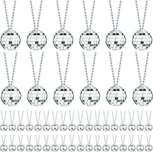 Junkin 48 piezas de decoración de discoteca de Halloween, collares de bola de espejo de discoteca a granel de los años 70, decoración de mini bolas,