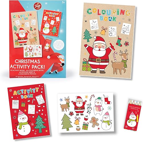 Abeec Christmas Activity Pack For Kids – Fun Coloring Books, Puzzles, Stickers & Pencils – Perfect For Christmas Eve Boxes & Stocking Fillers