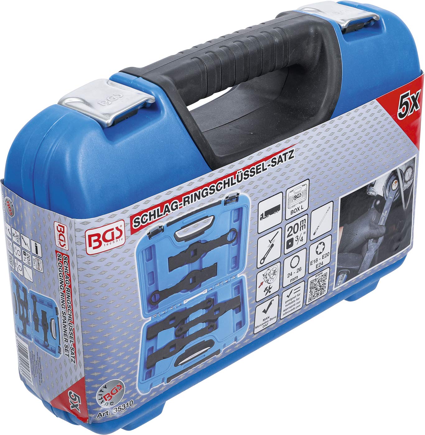 BGS 35310 | Juego de llaves combinadas de impacto | 12 caras / con perfil en E (para Torx) | 5 piezas