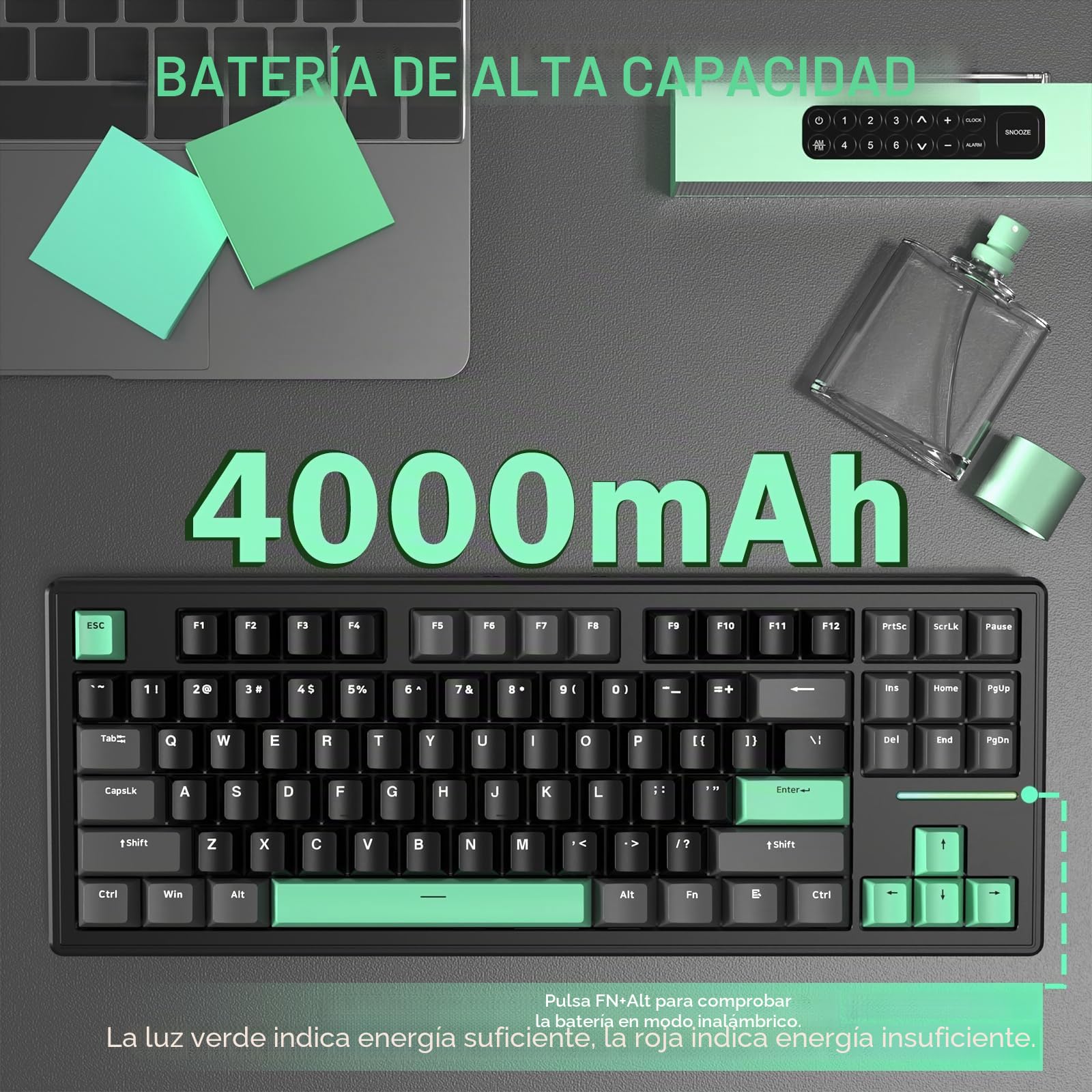ATTACK SHARK M87 TKL Teclado mecánico inalámbrico para juegos, Bluetooth 5.0/2.4G/USB-C, interruptores blancos reemplazables en caliente, teclado RGB 80% americano, con cable en espiral para PC Mac
