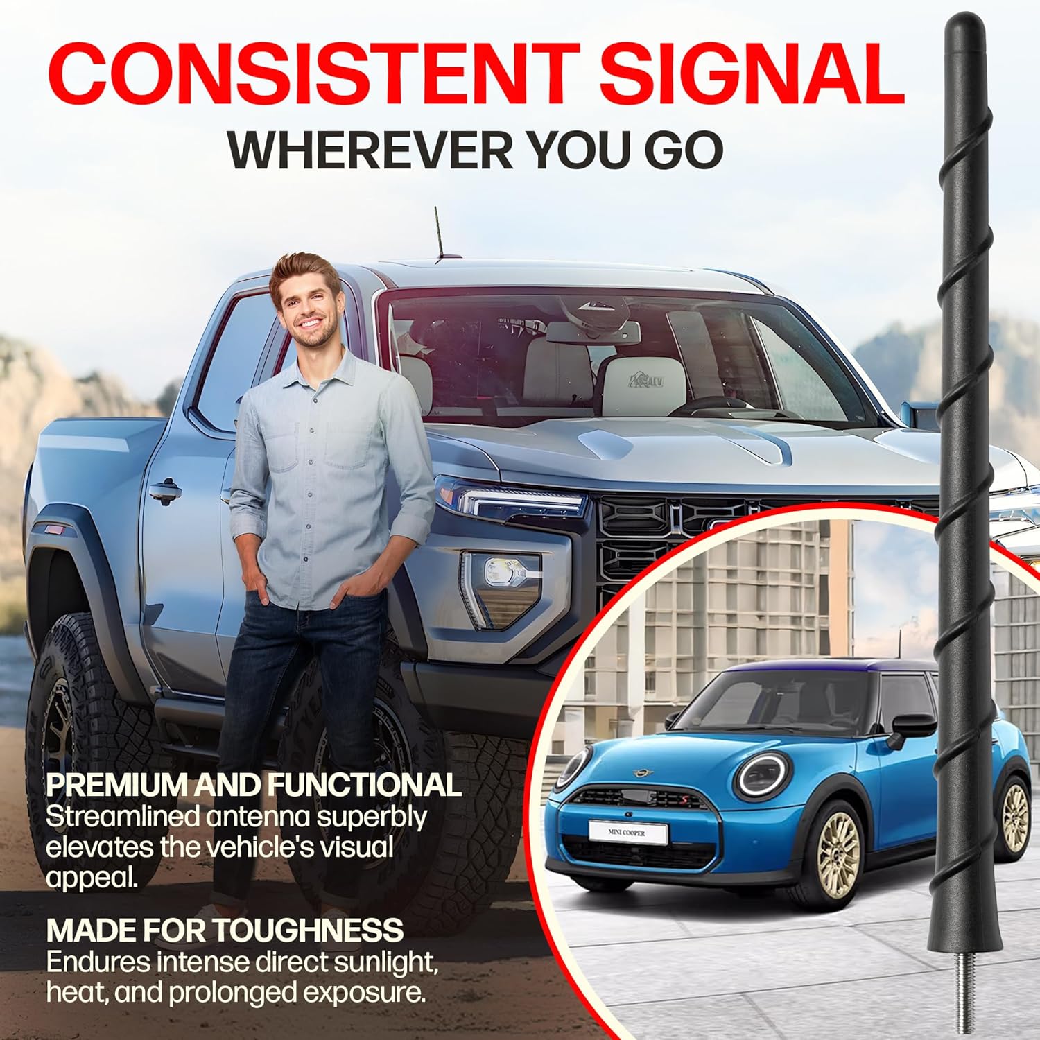 Antenna fits Toyota FJ Cruiser (2007-2015) 8 Inch Short Rubber Antenna - USA Threading - Carwash Safe - Internal Copper Coil