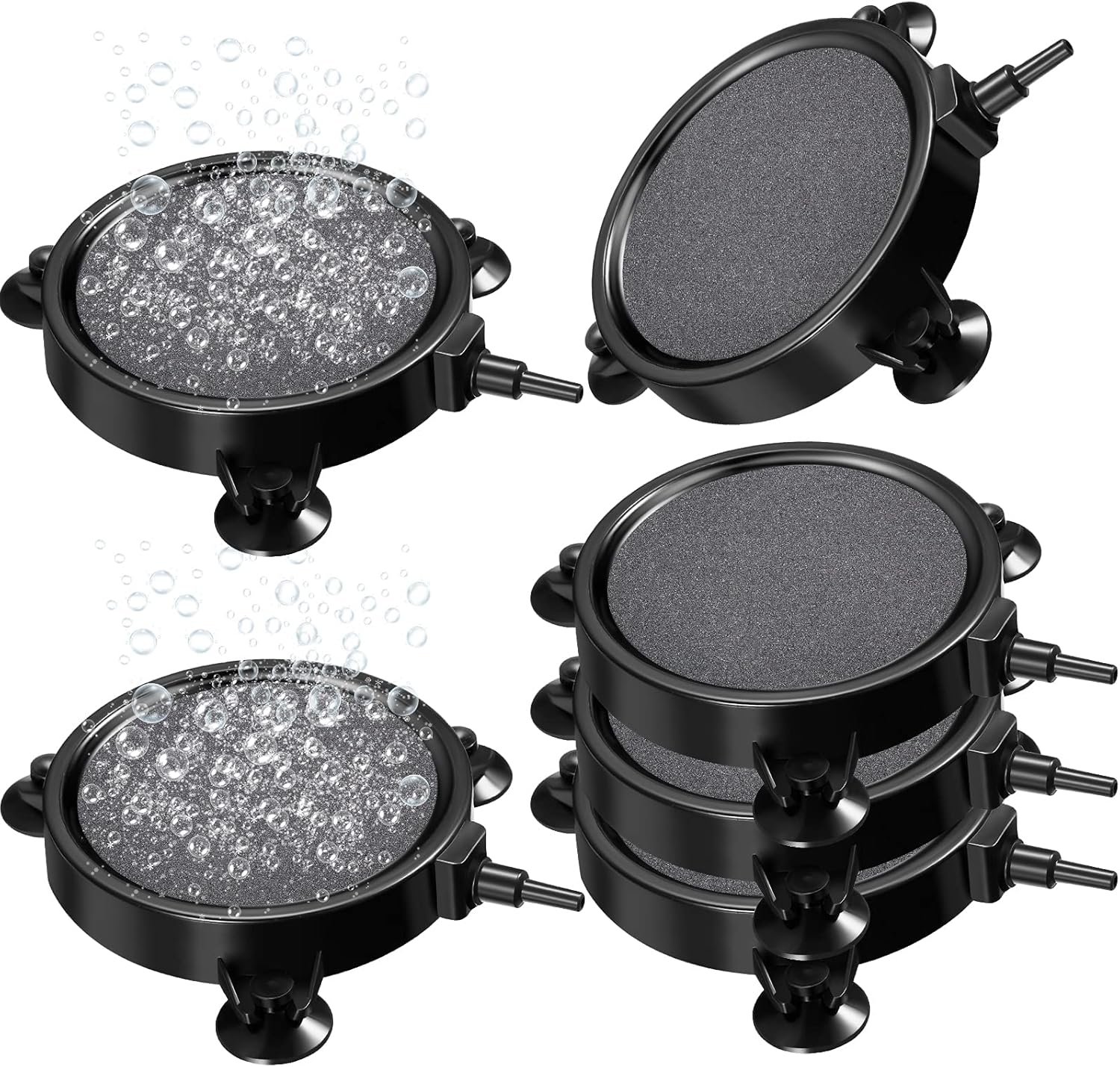 6 Pieces 4 Inch Air Stone Disc Bubble Diffuser Release Tool Fish Tank Bubble for Air Pumps Aquarium Fish Tank Hydroponics Air Pump Dwc Hydroponic Systems and Circulation (Black with Gray)