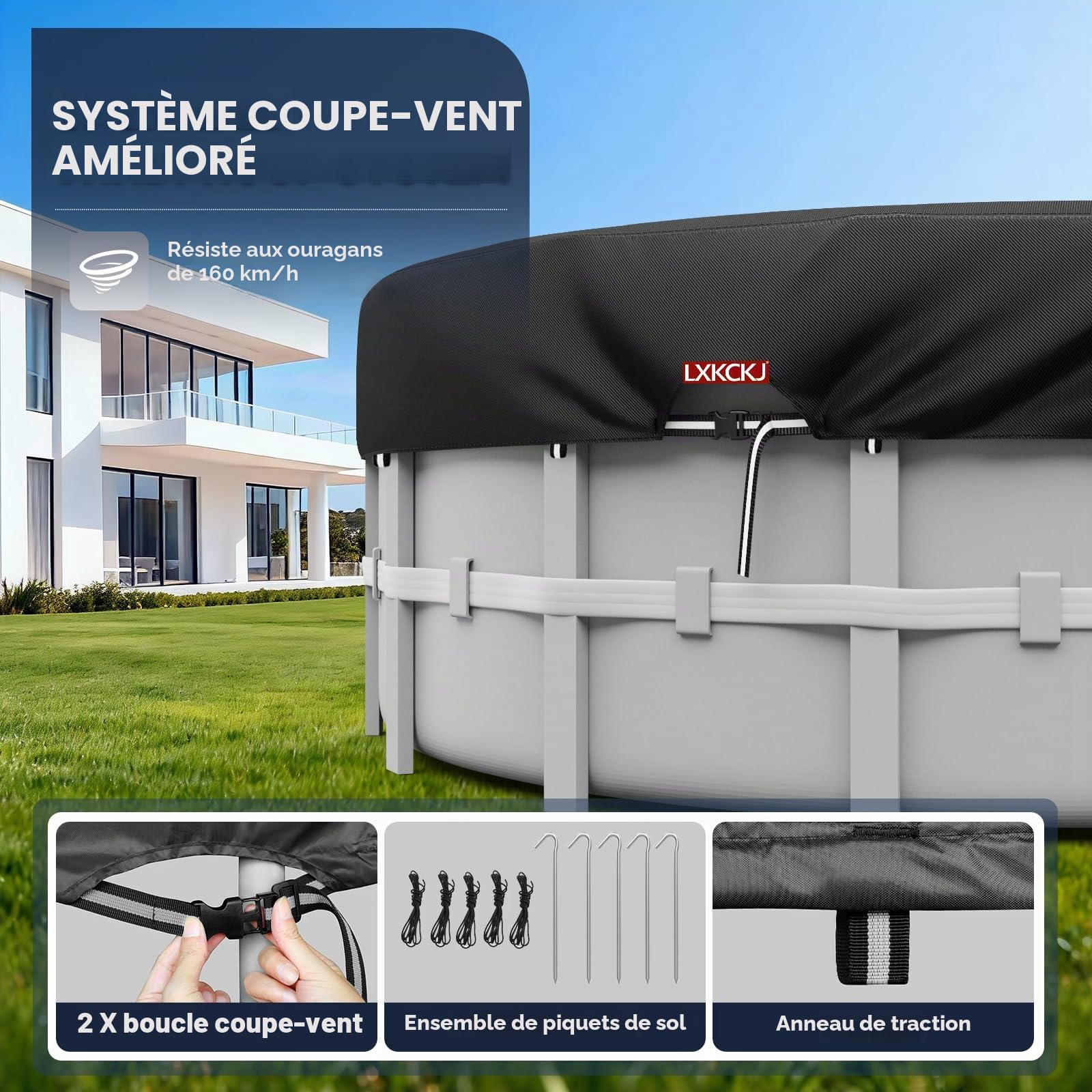 LXKCKJ Bâche 4 Saisons pour Piscine Hors Sol, Bâche Protection pour Piscine, Couverture de Extérieur Ronde Spa Baignoire idéale pour Garder Votre Piscine Propre (3,1 M, Noir)
