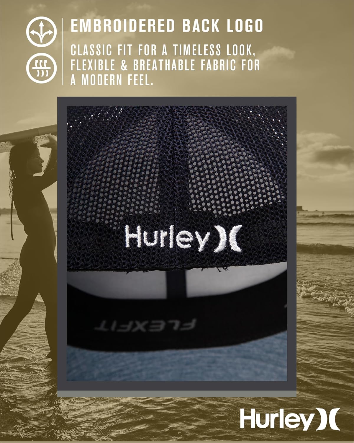 Hurley Men's Caps - Mini Icon Mesh Panel Baseball Cap - Fitted Hats for Men - Image 5