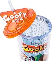Vista 4 de Silver Buffalo Disney Una Loca Aventura de Goofy con Goofy, Max Goof, Roxanne y Bobby Zimuruski - Vaso de plástico para bebidas frías con tapa