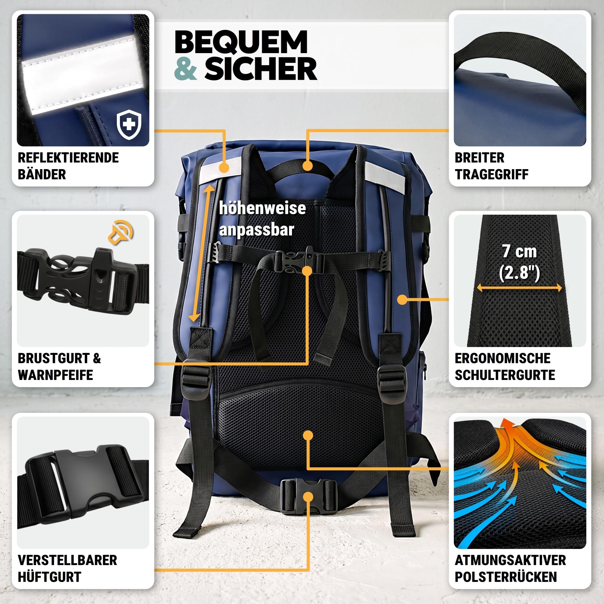 Ruqqle Wasserdichter Rucksack, vielseitig, wasserdicht Tasche, Dry Bag 20/30/45 l, mit 3 Außentaschen, komfortabel, RollTop, Strand, Boot, Kanu, Paddel, Kajak, Wandern, Camping, Angeln, Motorrad
