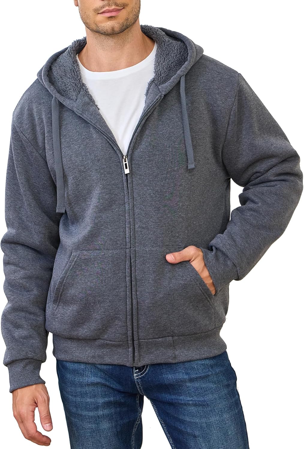 Hoodies for Men Full Zip Up Fleece Warm Thick Jackets Heavyweight Sherpa Lined Coat