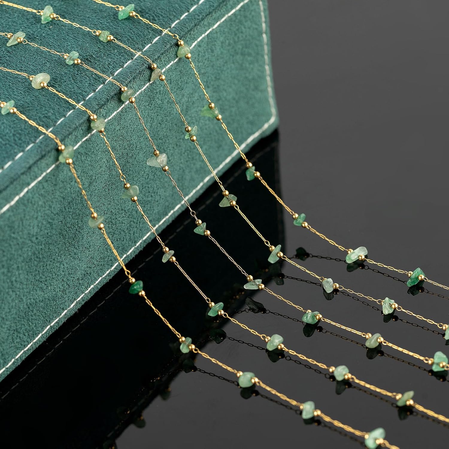 UMAOKANG 13 Feet Green Gemstone Chains for Jewelry Making Gold Plated Stainless Steel Jewelry Chain Roll for Women Necklace Bracelet DIY - Image 4