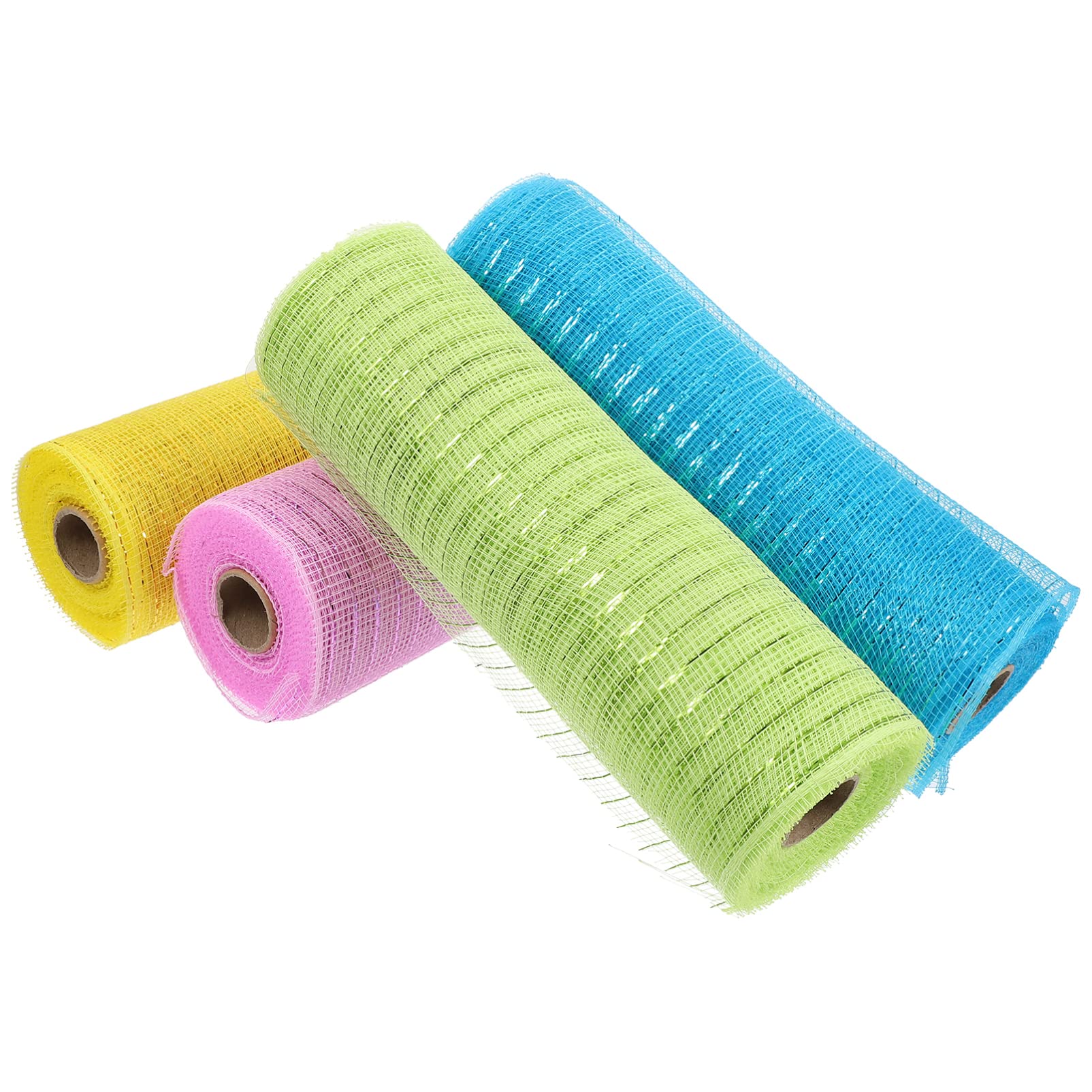 LIFKOME 4 Rouleaux Rubans Maille Polypropyène de Rubans Colorés pour Diy Décoration de Couronnes et Projets Artisanaux Résistants Imperméables et Réutilisables
