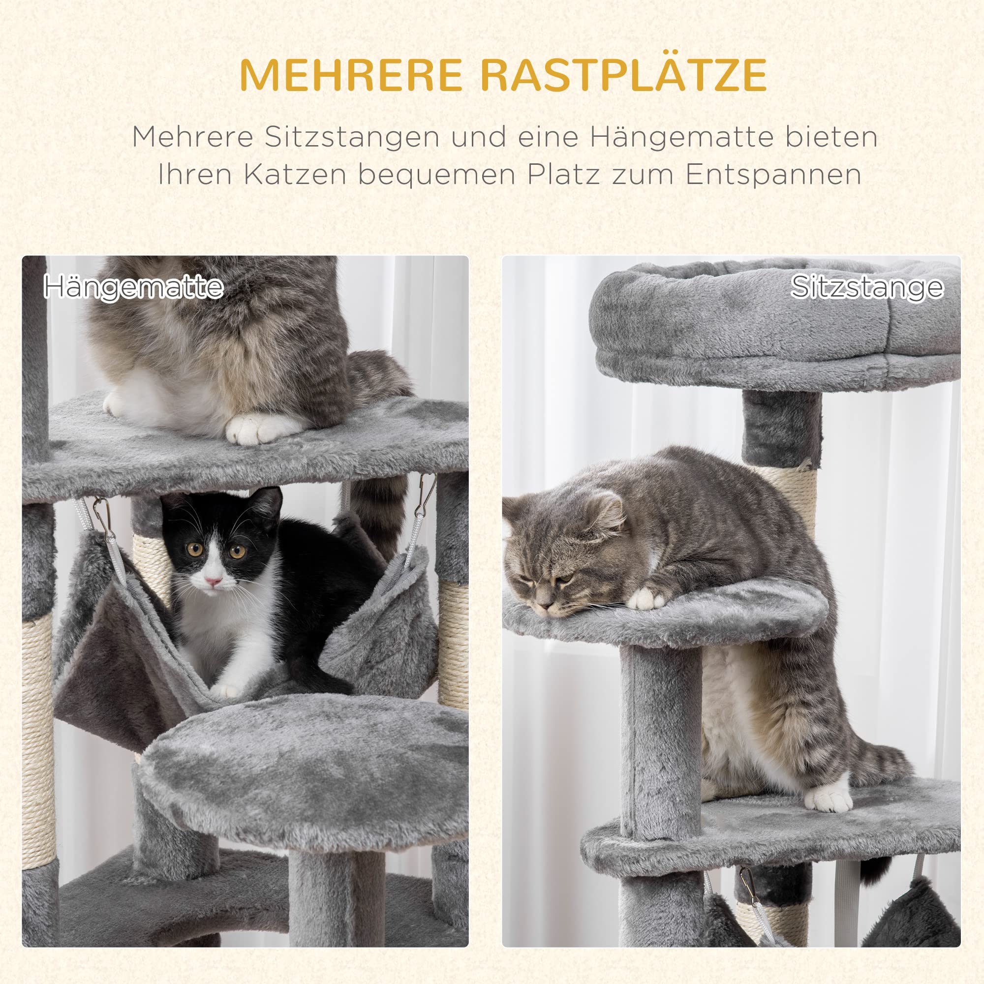 PawHut Katzenbaum Katzenkratzbaum Hängematte Grau L40 x B40 x H132 cm