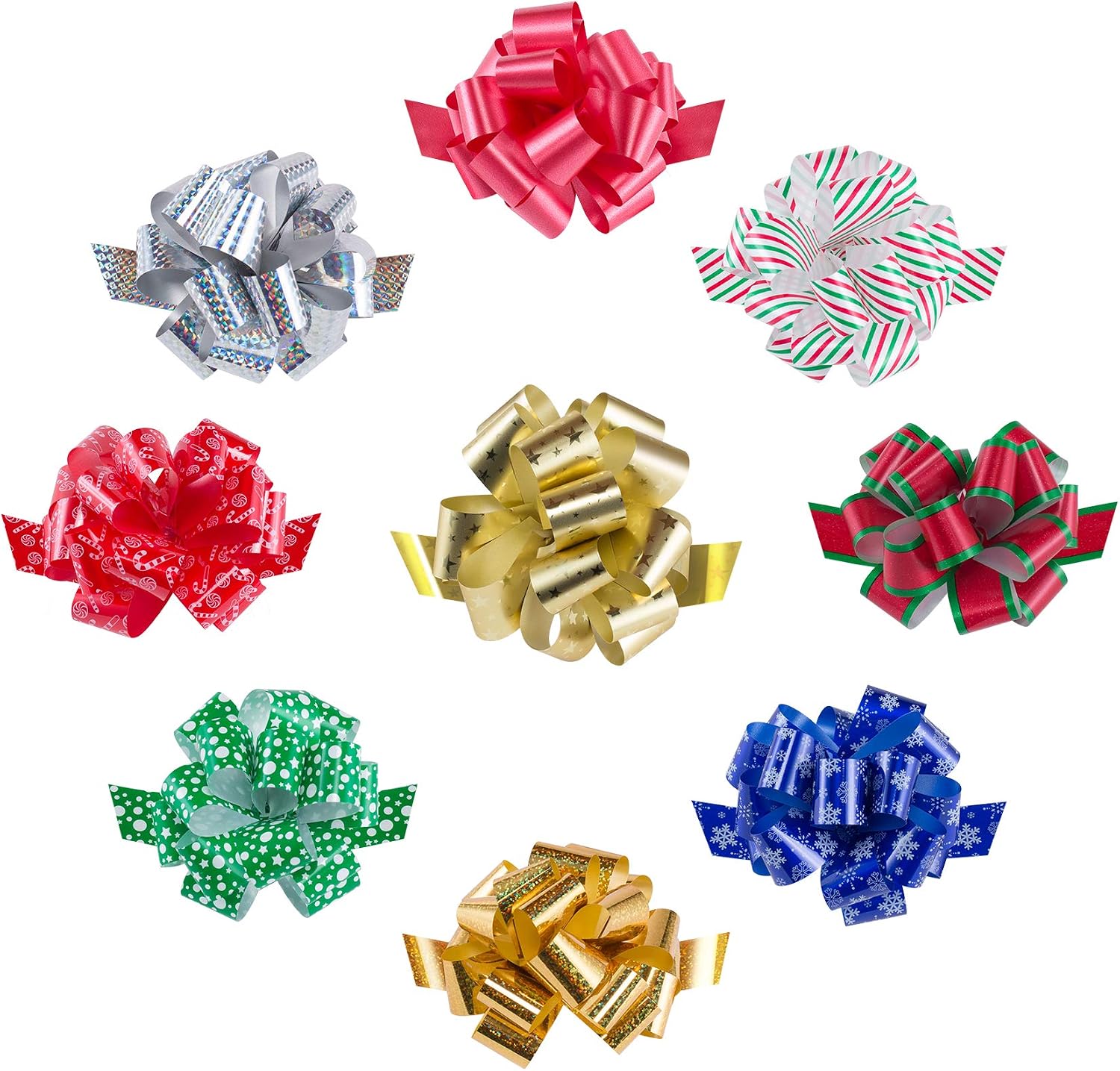 Mata1 Pull Bows for Gifts (Assorted Colors, 5 Inch, Set of 9), Medium 5" Pull String Bows for Presents, Ribbon Pull Bows Wrapping Bows