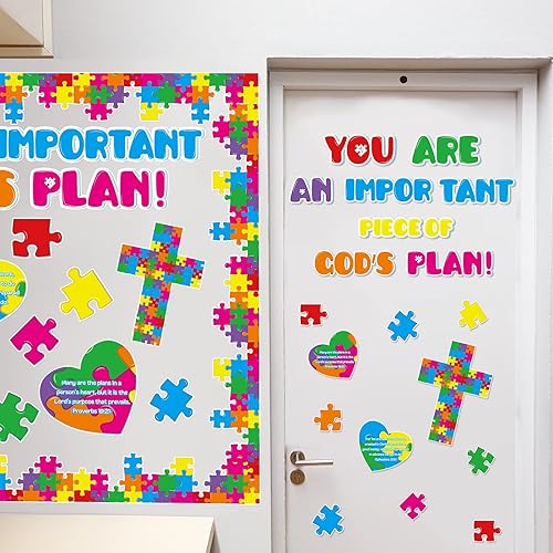 Miniatura 7 de Aoriher Juego de 57 tableros de anuncios cristianos de rompecabezas con pieza del plan de Dios, suministros para la escuela dominical, plan