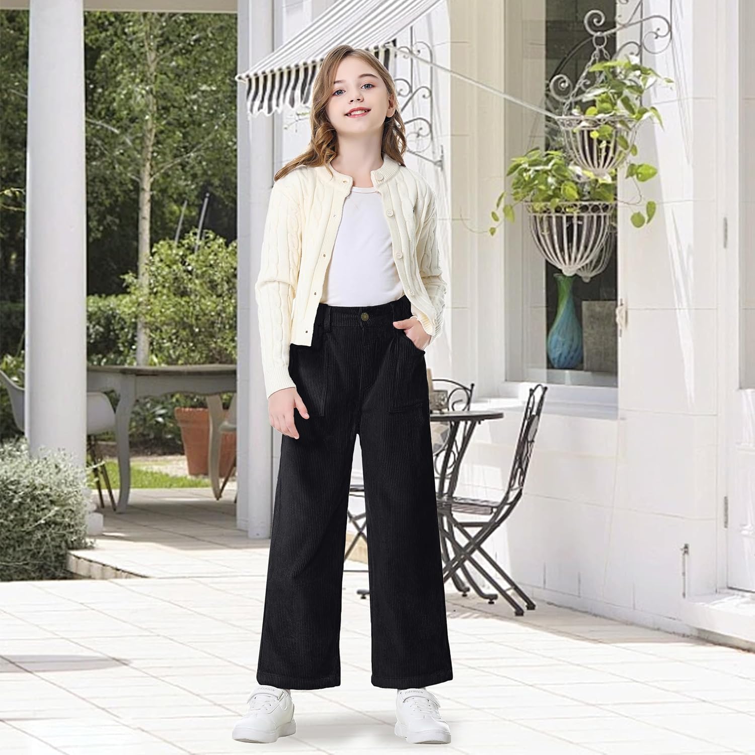 Rolanko Girls Wide Leg Corduroy Pants High Waist Trousers Vintage Kids Pants Streetwear Casual 4-12 Years - Image 3