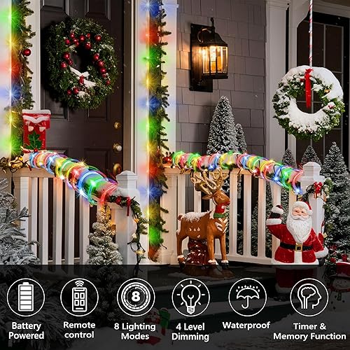 Miniatura 2 de Jnaurb Tira de luces a pilas para exteriores, 33 pies, 100 LED, 8 modos, funciona con pilas, guirnalda de luces de Navidad impermeable con control