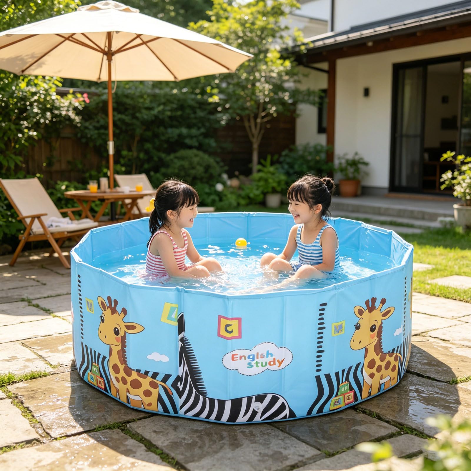 Piscina Pieghevole, Vasca da Bagno in PVC Resistente All'Acqua per Famiglia di Bambini, Piscina Fuori Terra All'aperto con Scarico Rapido, Non Necessario Gonfiaggio (35,4 ksakh.4 x17.hen)