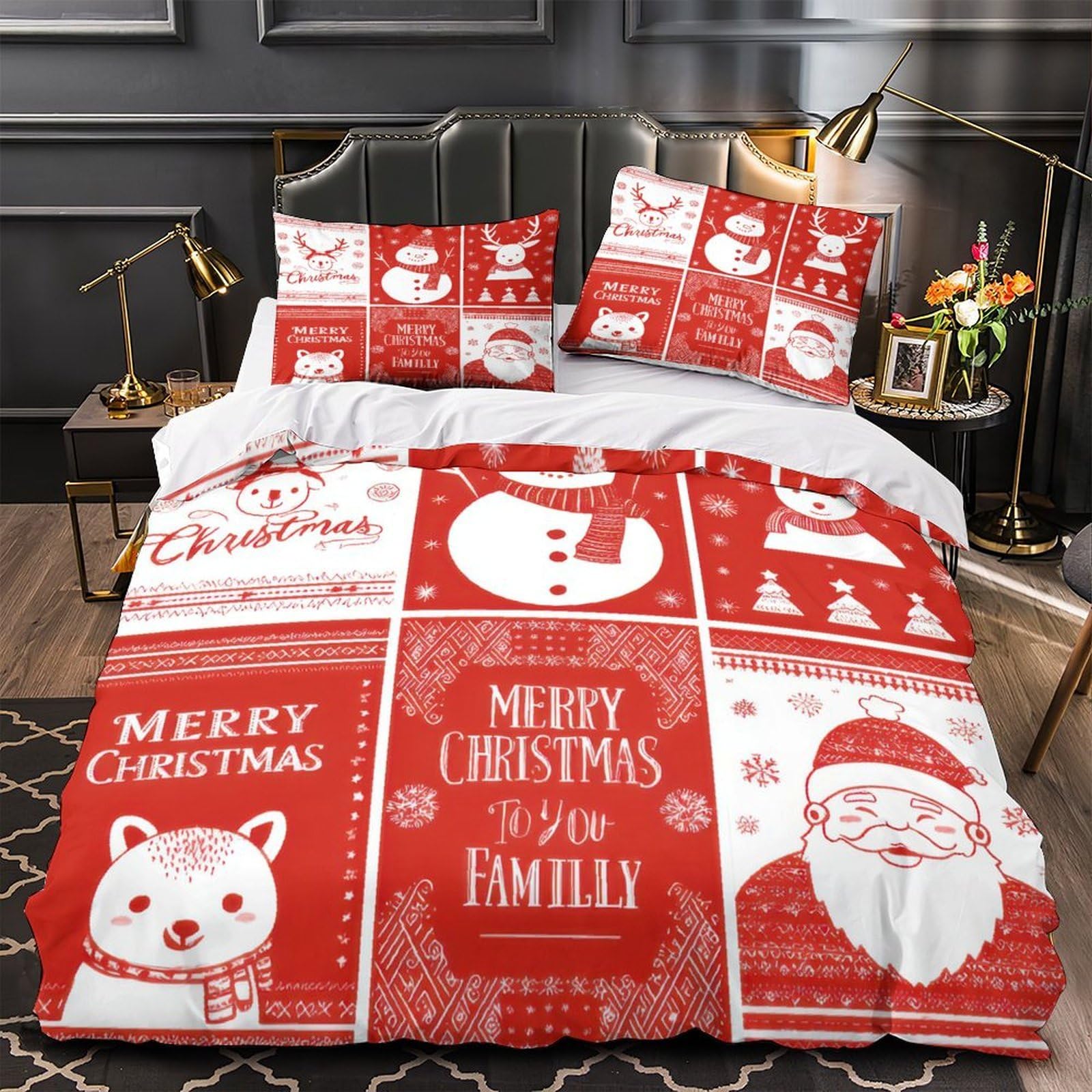 Parure de lit Noël 140x200cm pour chambre garçon effet 3D douillet