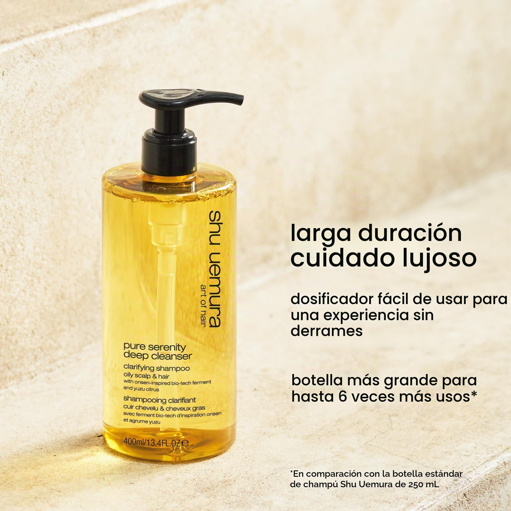 Shu Uemura, Champú clarificante Pure Serenity, Cuero cabelludo y cabello graso, enriquecido con fermentos biotecnológicos inspirados en onsen y cítricos yuzu, para un cabello suave y brillante, 400 ml