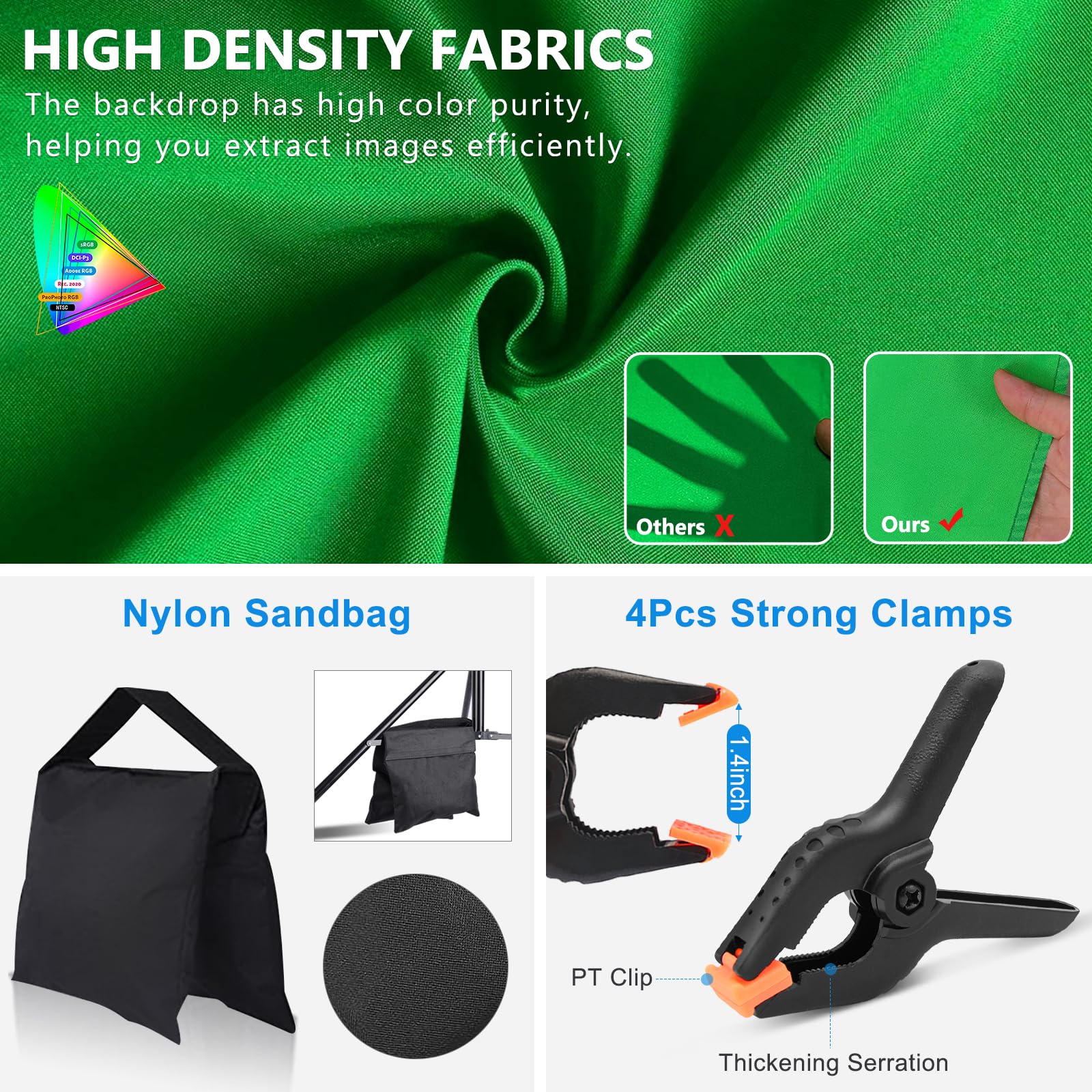 Kit de toile de fond verte portable de 2,7 x 2,8 m avec toile de fond verte de 1,9 x 2,8 m, fond vert avec support pour photographie, streaming, zoom, jeux, réunions