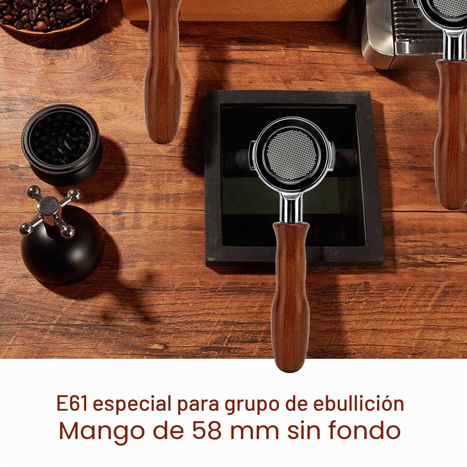 Portafiltro E61 de una sola capa de 58 mm, portafiltro desmontable sin fondo, con cesta de filtro, para Expobar, para Rocket, para Faema (estilo 3)