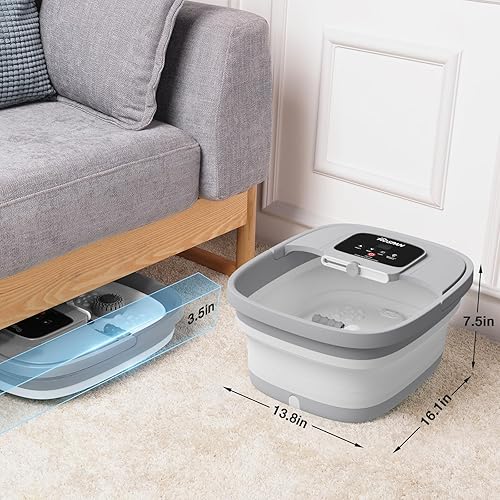 Miniatura 12 de HOSPAN Spa de pies plegable con calor, burbujas, luz roja y control de temperatura, masajeador de baño de pies con 8 rodillos de masaje Shiatsu, spa