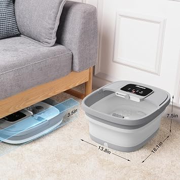 HOSPAN Collapsible Foot Spa, Foot Bath Massager with Heat, Bubble & Massage | 8 Shiatsu Rollers, 95F-118F Temp Control, Red Light, Handle, Space-Saving Collapsible Design, for Stress Relief