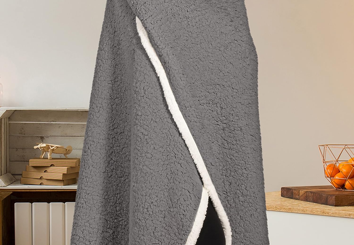 Premium Wearable Hooded Sherpa Blanket for Adult Women and Men 65" x 48" - Super Soft, Lightweight, Microplush, Cozy and Functional Throw Blanket (Charcoal)