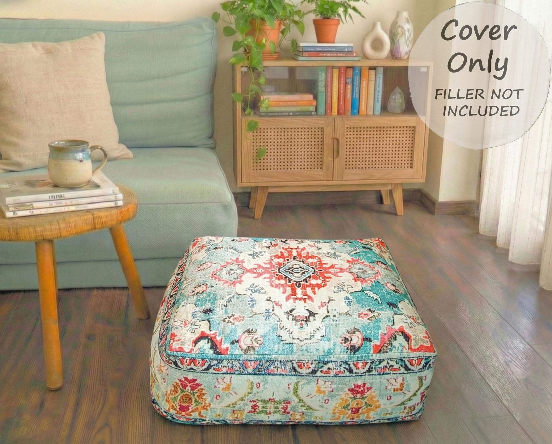 Mandala Life ART Boho Chic Yoga Decor Housse de Coussin de Sol - 60x20 cm - Taie d'oreiller carrée de méditation - Pouf décoratif en Coton imprimé