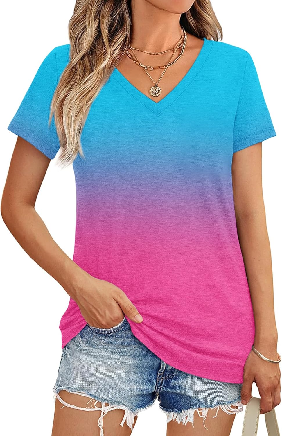 3 Pack Women's Short Sleeve T-Shirts Casual V-Neck Tops Basic Loose Fit Tees Summer Shirts - Image 2