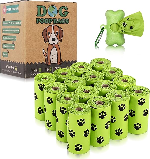 BOTEWO Dog Poo Bags, Extra Thick and Leak Proof Biodegradable Dog Poo Bags with 1 Free Dispenser, Eco-Friendly Biodegradable Poop Bags for Dogs(16 Rolls/240 Poo Bags)
