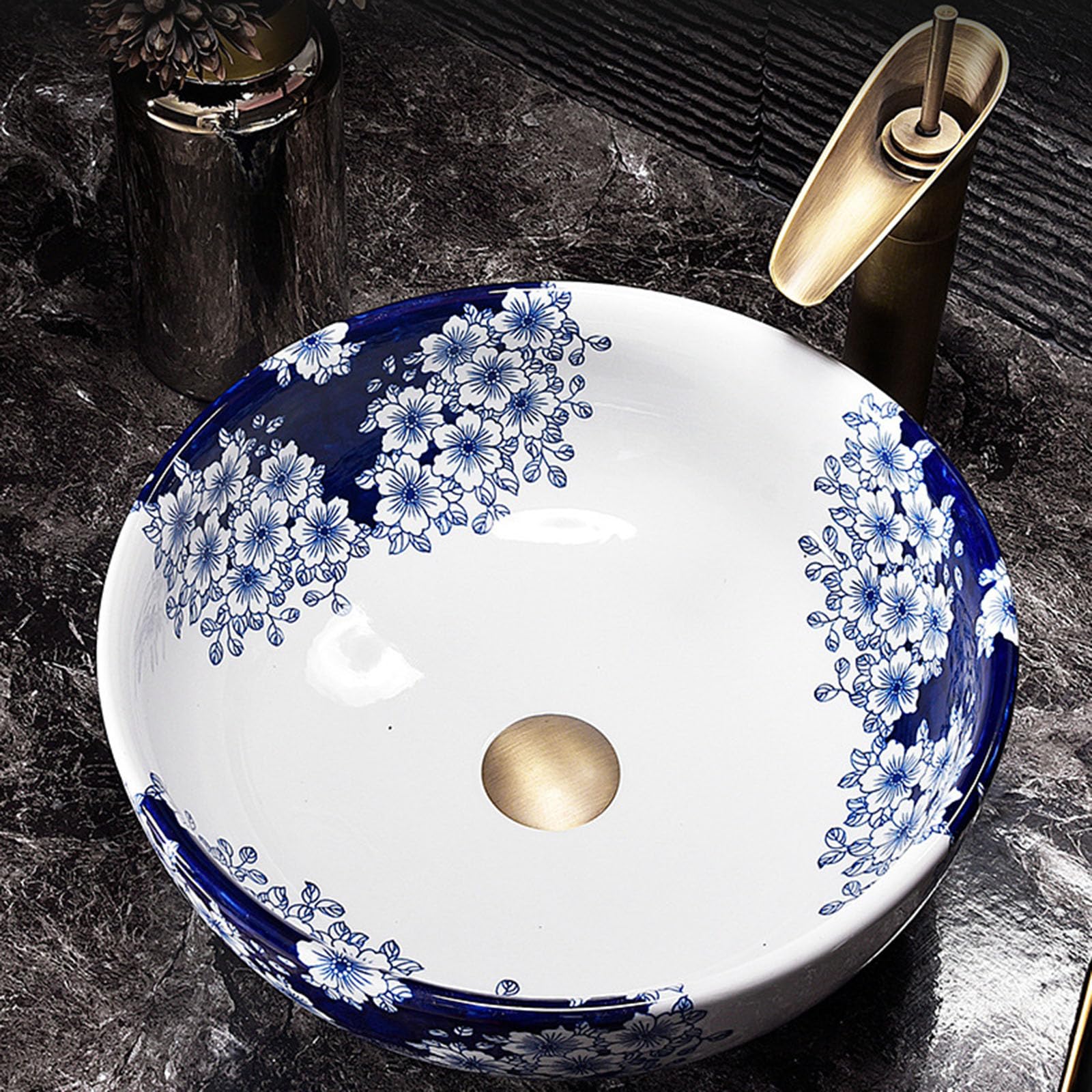 Vasque à Comptoir En Porcelaine Salle De Bain En Céramique Comptoir Lavabo Rond Lavabo Peint à La Main Lavabo De Salle De Bain