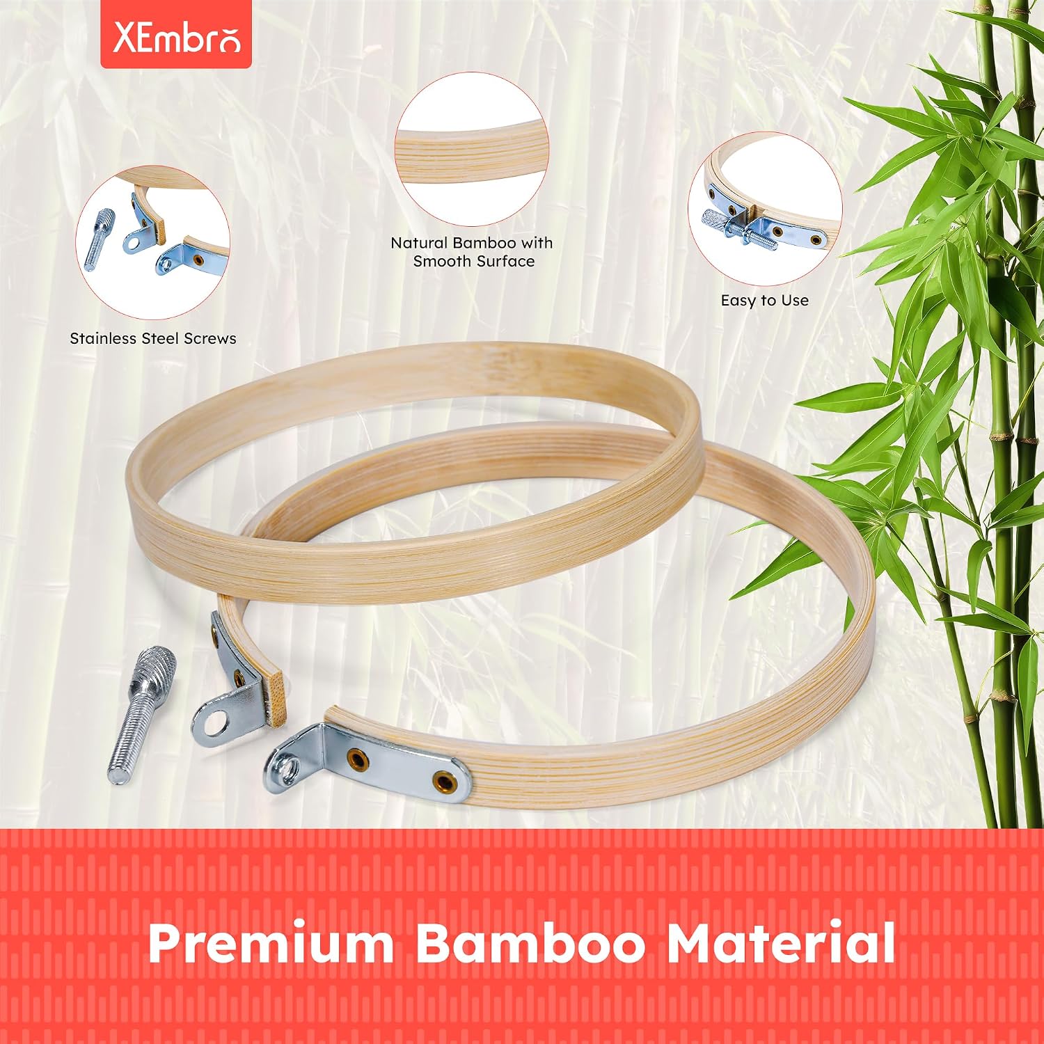 XEmbro Embroidery Hoops, 4 Inch, 9 Pieces | Adjustable, Bamboo Circle, Cross Stitch Hoop Ring, For Cross Stitch & Craft Sewing
