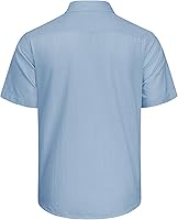 Vista 124 de J.VER Camisas de manga corta de lino y algodón para hombre, estilo informal, ligeras, con botones, para vacaciones, playa y verano, con bolsillo