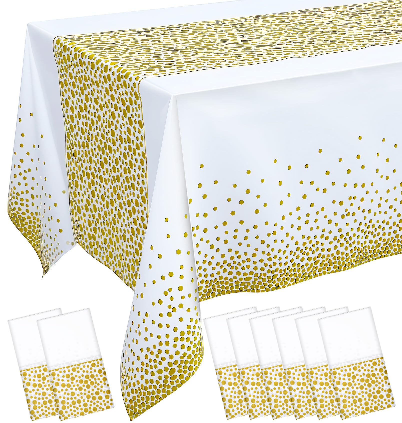 Incisite White And Gold 8 Pack Plastic Tablecloth, Disposable Plastic Table Cover, Dot Rectangular Table Covers, Party Tablecloths For Rectangle Tables Parties Picnic Wedding(137 × 274 Cm)