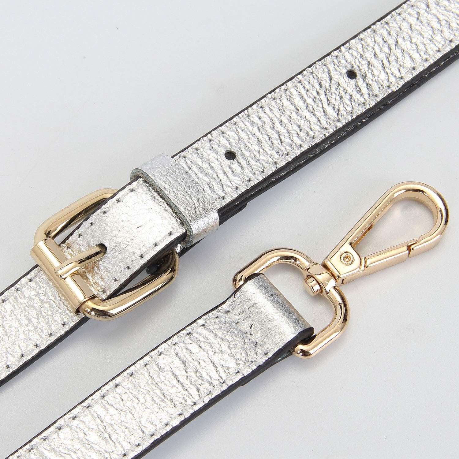 LIVE UP Full Grain Leather Adjustable Replacement Cross Body Purse Shoulder Strap Handbag Bag Wallet, 2/3” Wide(Silver)