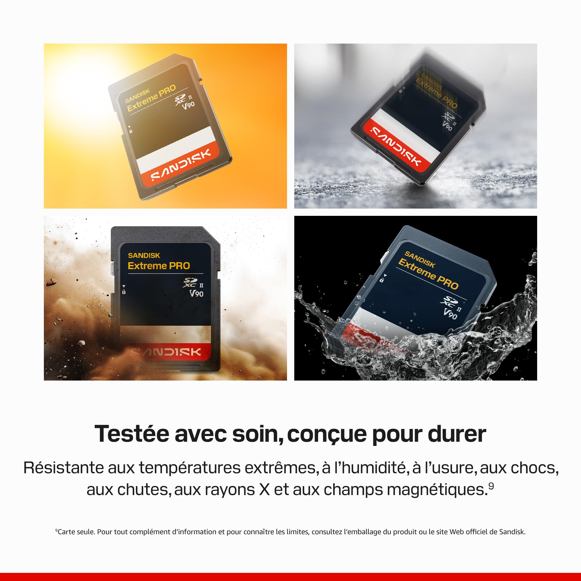 SANDISK Extreme Pro UHS-II V90 Carte SD de 256 Go (Vitesses de Lecture Jusqu’à 310 Mo/s, Vitesses d’écriture Jusqu’à 304 Mo/s, Compatible avec Les appareils Photo Reflex numériques et Hybrides)