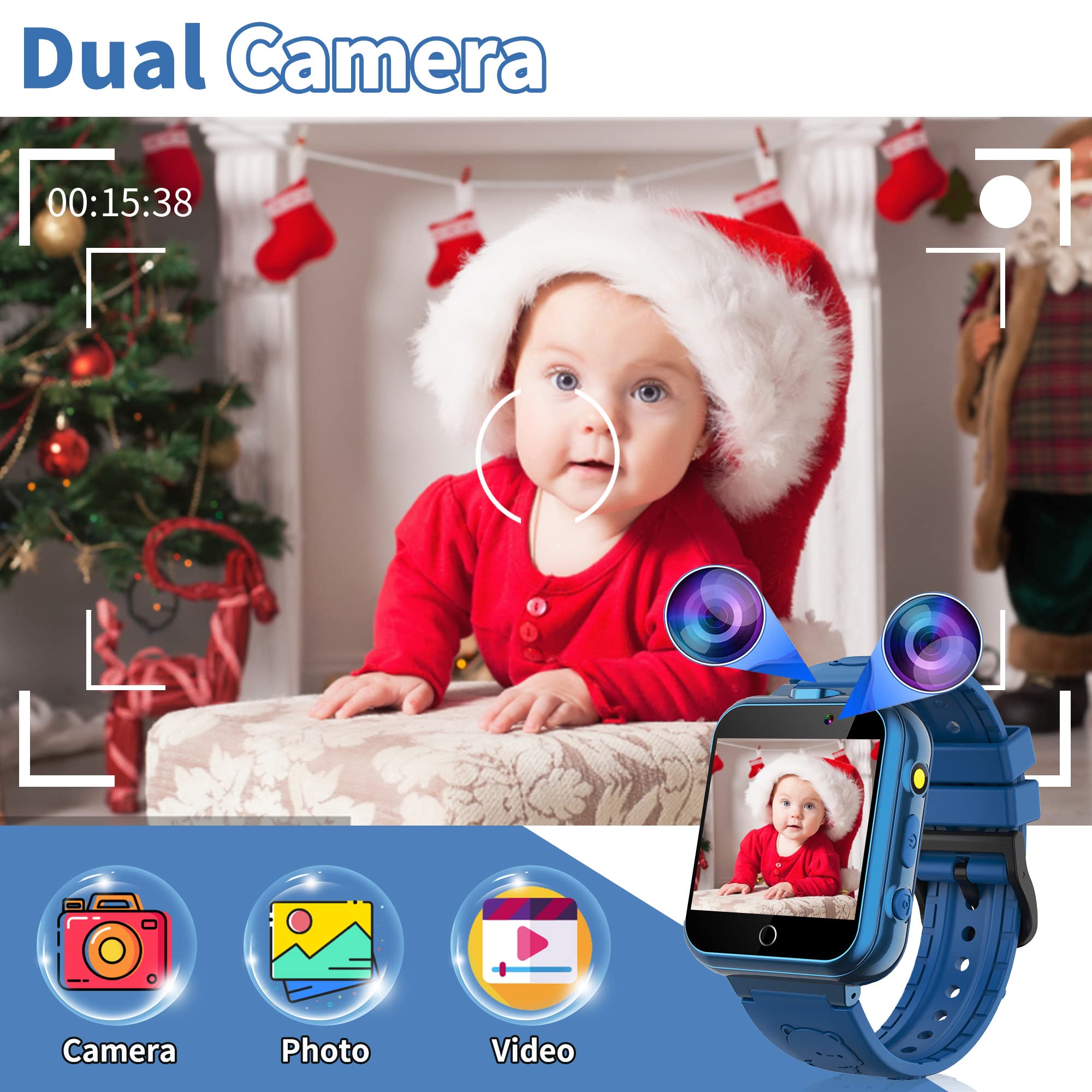 YEDASAH Smartwatch per Bambini con 24 Giochi,Orologio Smartwatch Bambini con Contapassi Calorie,Lettore Musicale,Torcia,Sveglia,Fotocamera,Regalo di Compleanno per 4-12 Anni [Scheda SD integrata]