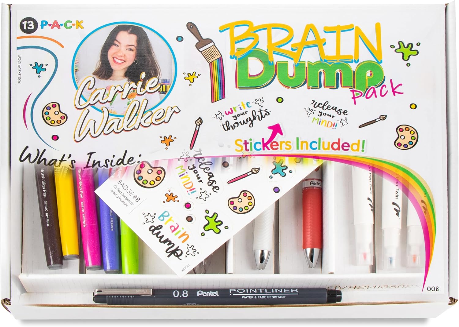 Pentel Carrie Walker Brain Dump Journaling Pack, Writing and Journaling Kit, Gel Pen/Marker/Arts Brush Variety, 13 Pieces