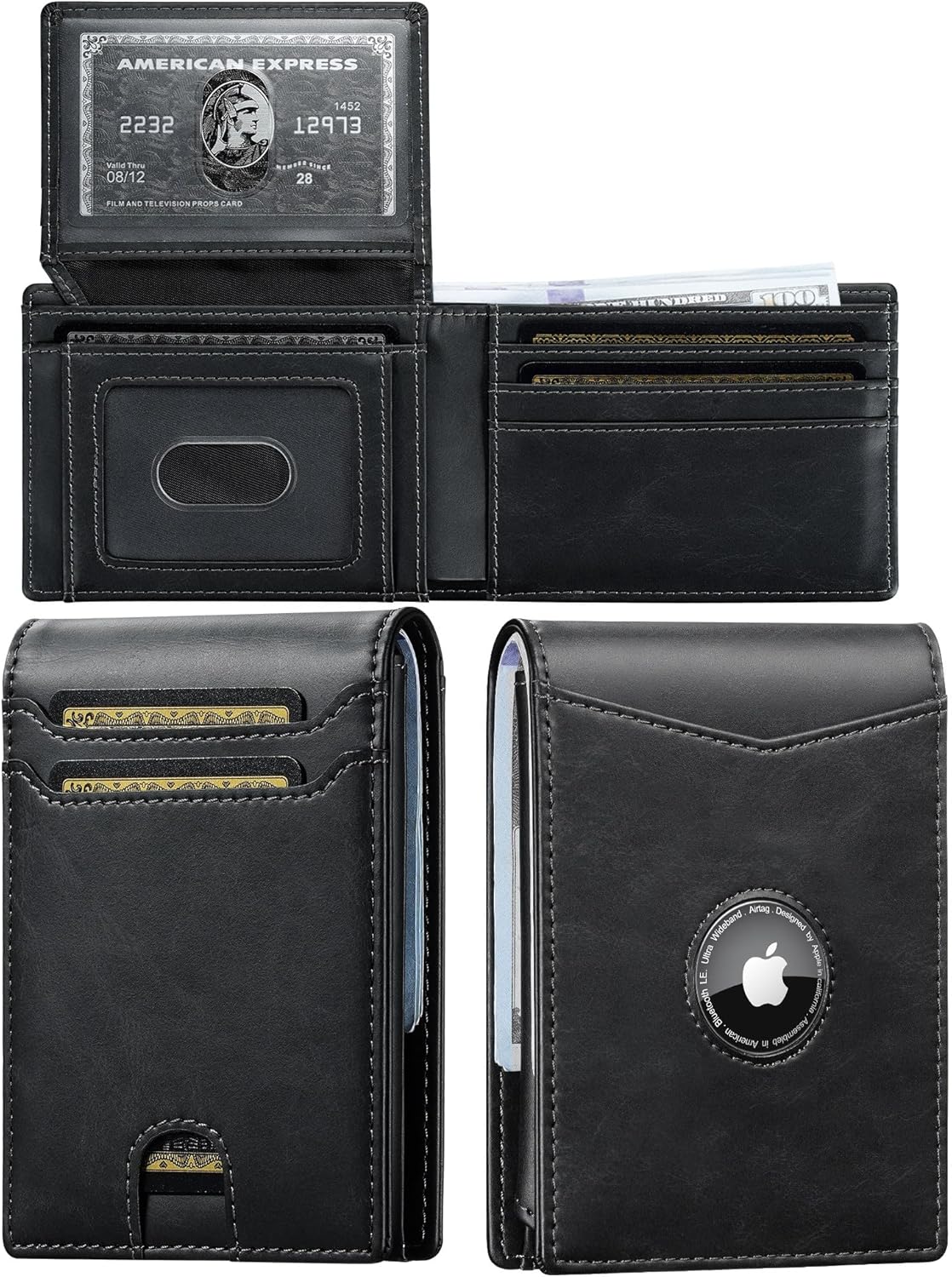 furid Air Tag Wallet Men: Wallet with Airtag Holder - Wallet for Airtag Men Slim Minimalist with ID Window RFID Leather Wallet