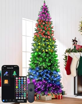 شجرة عيد الميلاد بقلم رصاص ذكي بطول 9 أقدام مع 550 مصباح LED - التحكم في التطبيق بألوان DIY ومزامنة الموسيقى 1437 طرف فرع شجرة اصطناعية رفيعة مضاءة مسبقًا للمساحات الصغيرة ومؤقت لديكور الحفلات المنزلية والمكتبية الداخلية