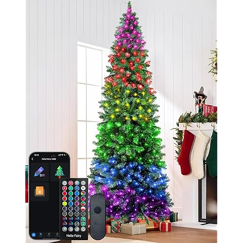9FT Smart Pencil Christmas Tree with 550 LED Lights - App Control DIY Colors, Music Sync 1437 Branch Tips Slim Prelit Artificial Tree for Small Spaces, Timer for Indoor Home Office Party Decor