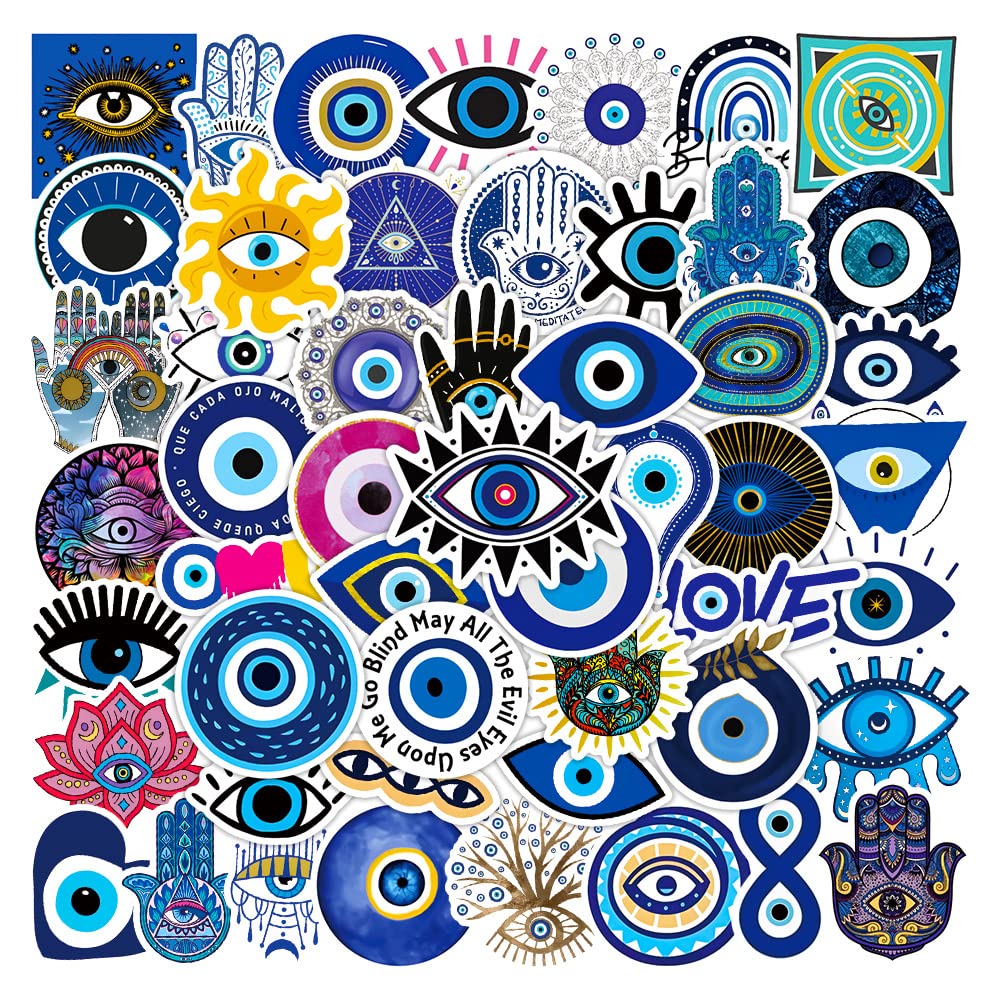 Lylsdsb Evil Eye Stickers Pack Of 50 Waterproof Aesthetic Blue Stickers For Laptop Scrapbook Snowboard Bumper Water Bottles Skateboard Computer Car Vinyl Nazar Sticker For Adults Teenagers
