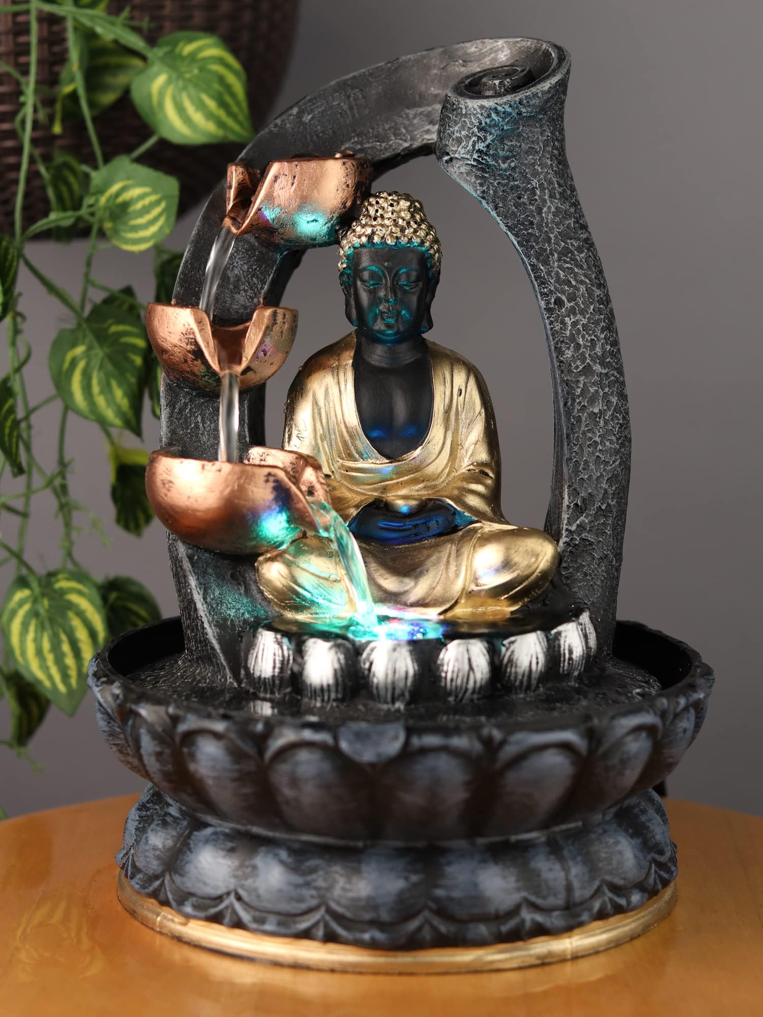 VIVARS Indoor Buddha Resin Water Fountain with LED Light – 3-Tier Flow for Tr...