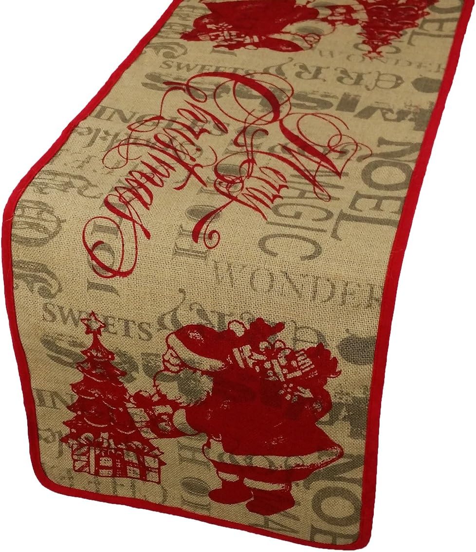 Saint Nick Printed Burlap Christmas Table Runner, 13 by 54-Inch