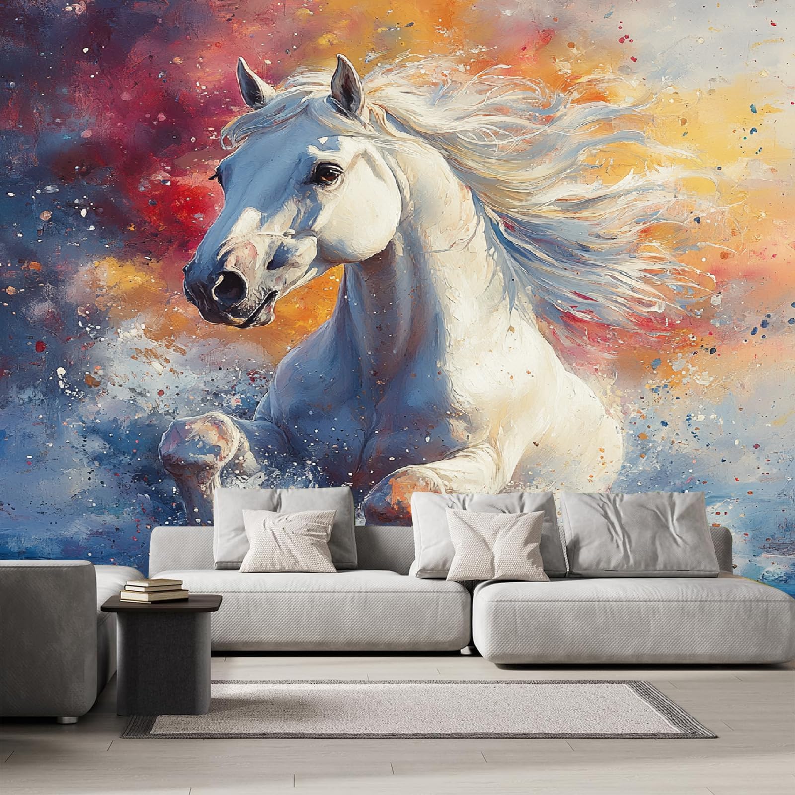 Photo Murale Cheval 3D pour Salon et Chambre Tapisserie Animale Grand Format