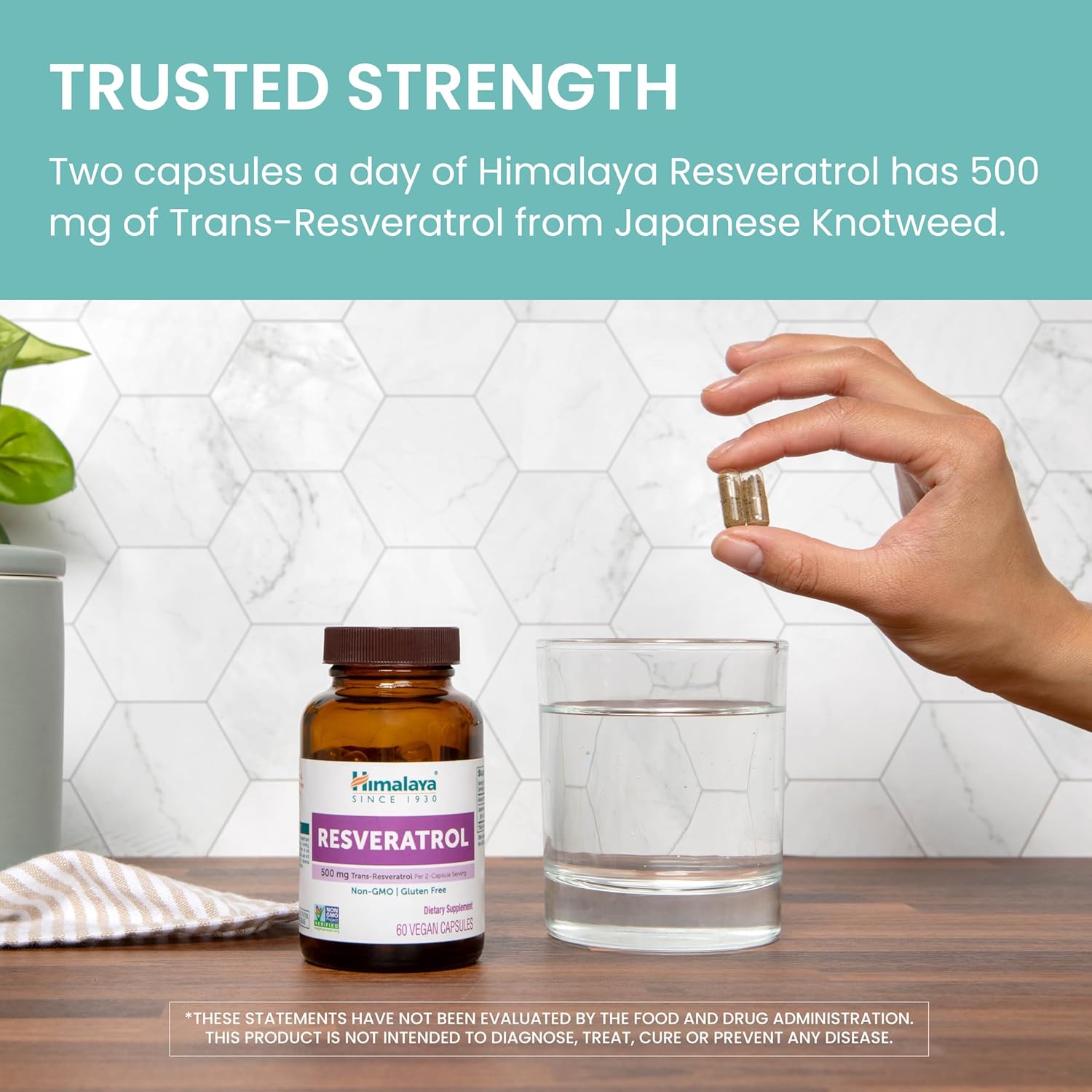 Himalaya Resveratrol for Healthy Aging and Antioxidant Support, 1,000 mg of Resveratrol, with 500 mg Trans-Resveratrol Daily, 60 Vegan Capsules, 1 Month Supply