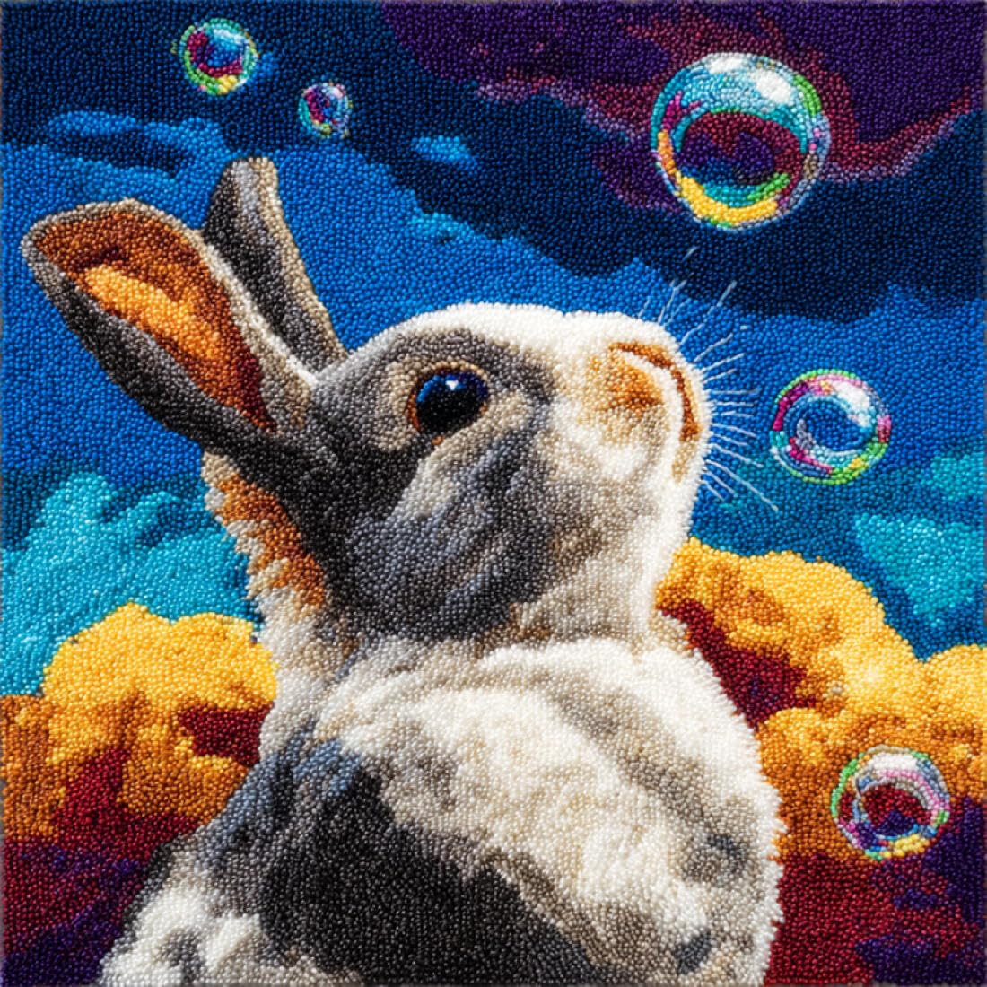 Kitquiver Animal Latch Hook Craft Kits Rabbit and Bubbles DIY Latch Hook Kits Pillow Needlepoint Cushion Kit for Home Décor Needlework Set for Adult Beginners 17x17In
