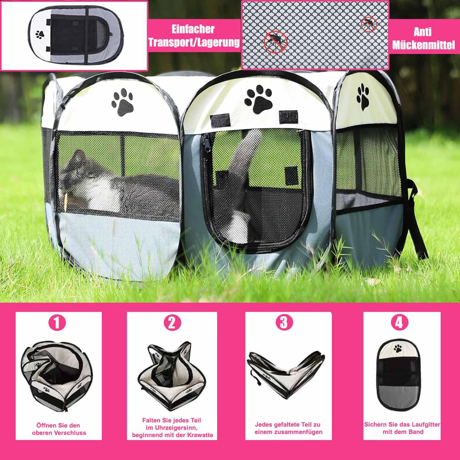 Beccucciolo portatile, per cani, pieghevole, per casa, cuccioli, telo impermeabile Oxford per cani, gatti, conigli, 74 x 74 x 43 cm (blu)